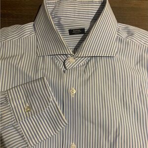 Barba Napoli Blue & White Stripe L/S Dress Shirt EU 44 US 17.5